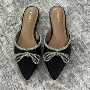Express Rhinestone Bow Detail Black Mules